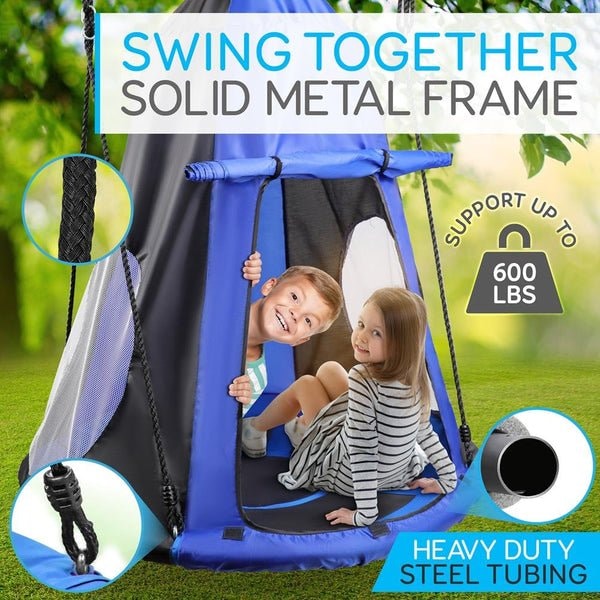 Serenelife Children's Tree Swing Tent - Indoor/Outdoor Hanging Rope Swing Hangout Kit Blue SLSWNG350BL - main